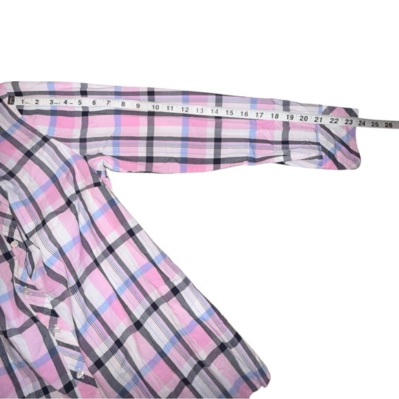 TALBOTS CLASSIC COTTON SHIRT - SERENITY GREY PLAID / PINK Women’s Large - Picture 12 of 13